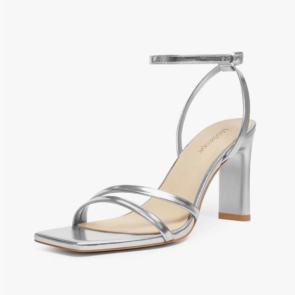 Silver Women’s Modatope Strapy Heeled Square Open Toe Chunky High Heels - Picture 2 of 15